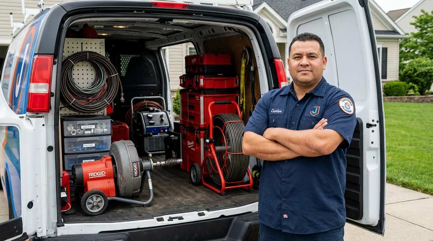 Professional drain cleaning equipment and Johns Plumbing LLC plumber in Salamanca
