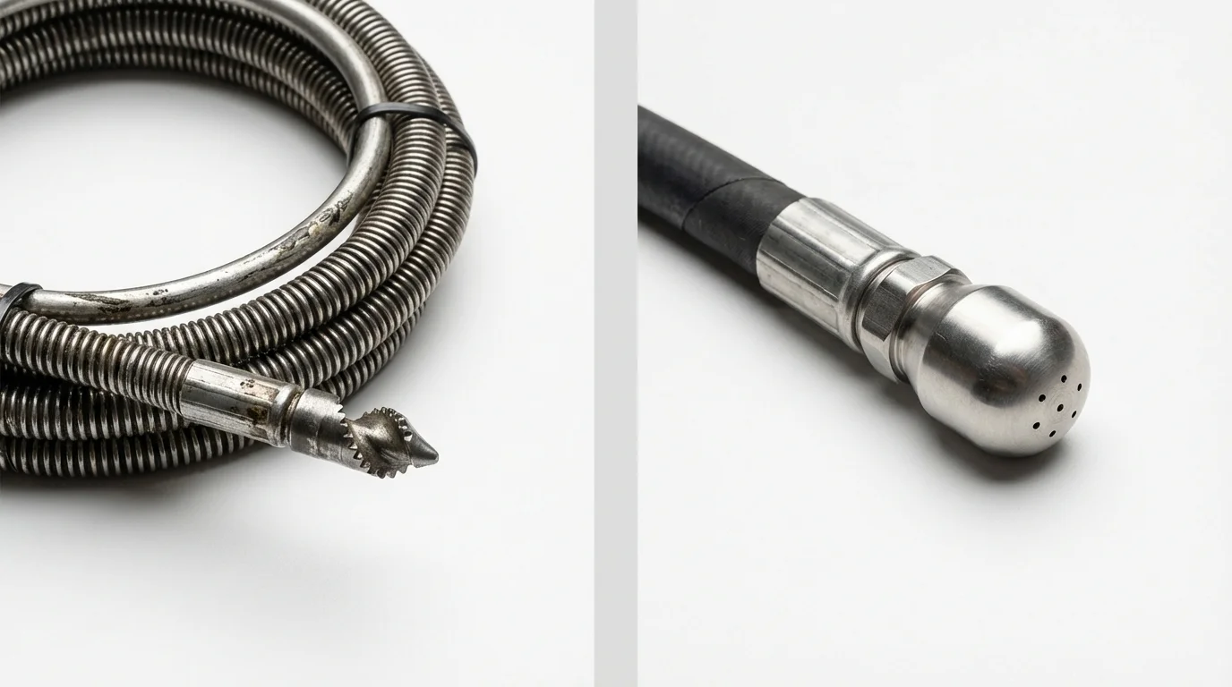 Drain snake cable and hydro jetting nozzle used for drain cleaning in Salamanca, NY