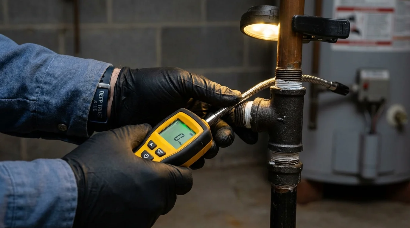 Gas leak detection with electronic sniffer by Johns Plumbing LLC in Salamanca