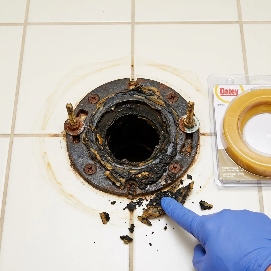 Failed wax ring showing water seepage at the base of a toilet in a Salamanca, NY home