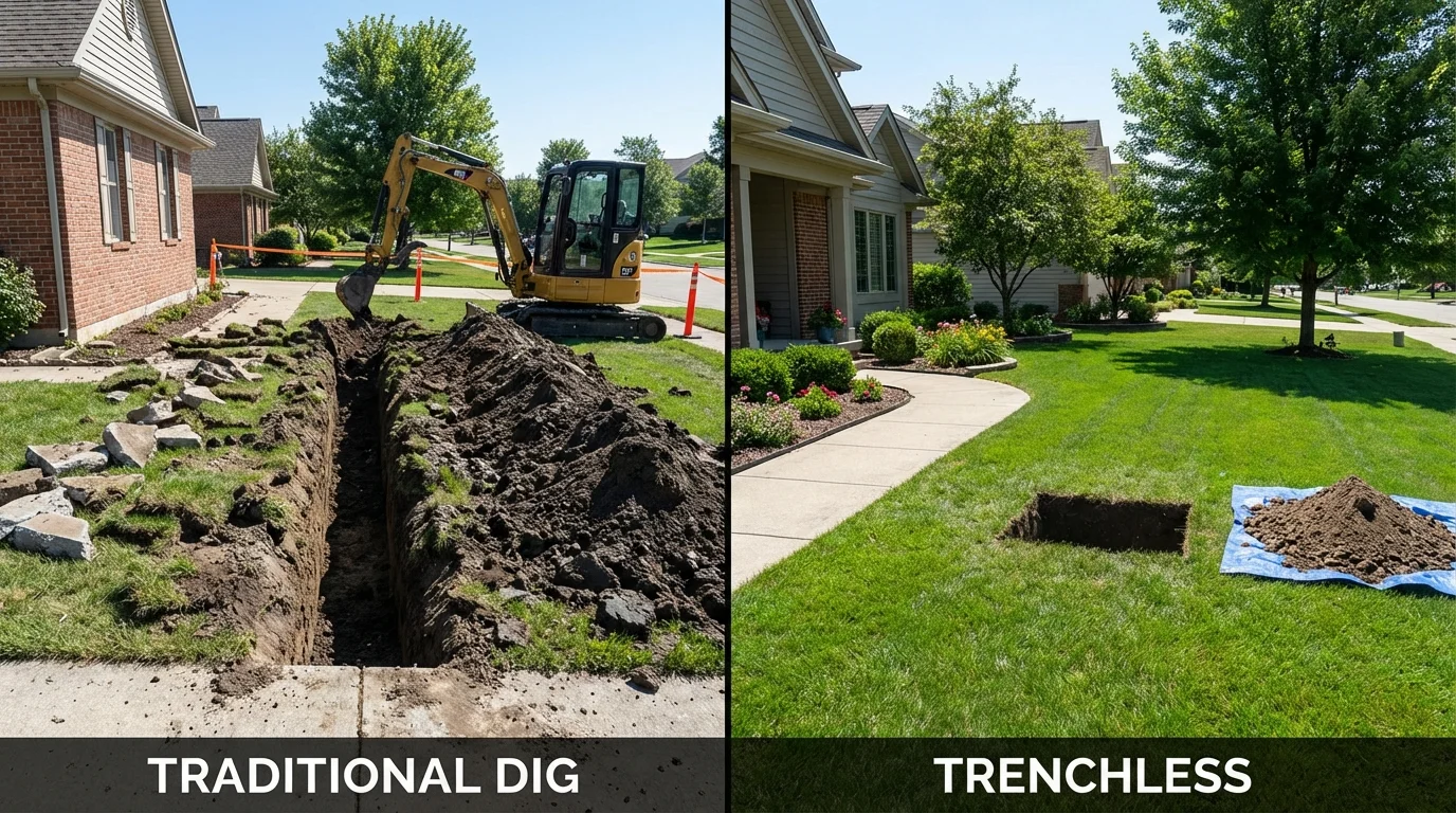 Trenchless sewer repair with minimal yard damage versus traditional excavation in Salamanca, NY
